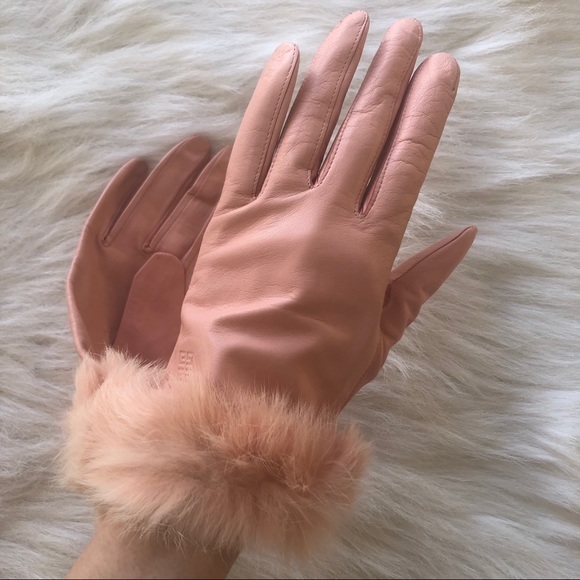 SOLD Pink leather fur trim authentic gloves - Picture 5 of 5